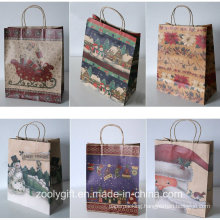 Wholesale Christmas Printed Recycled Kraft Paper Gift Bags